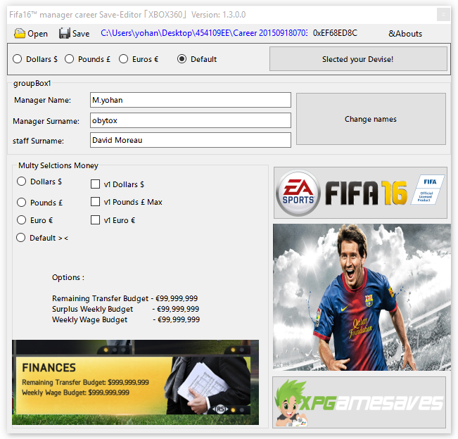 TEAM-XPG ] [360Revolution]FIFA 2016 Manager save Editor [0.1]- Xbox 360 Mod  Tool | XPG Gaming Community